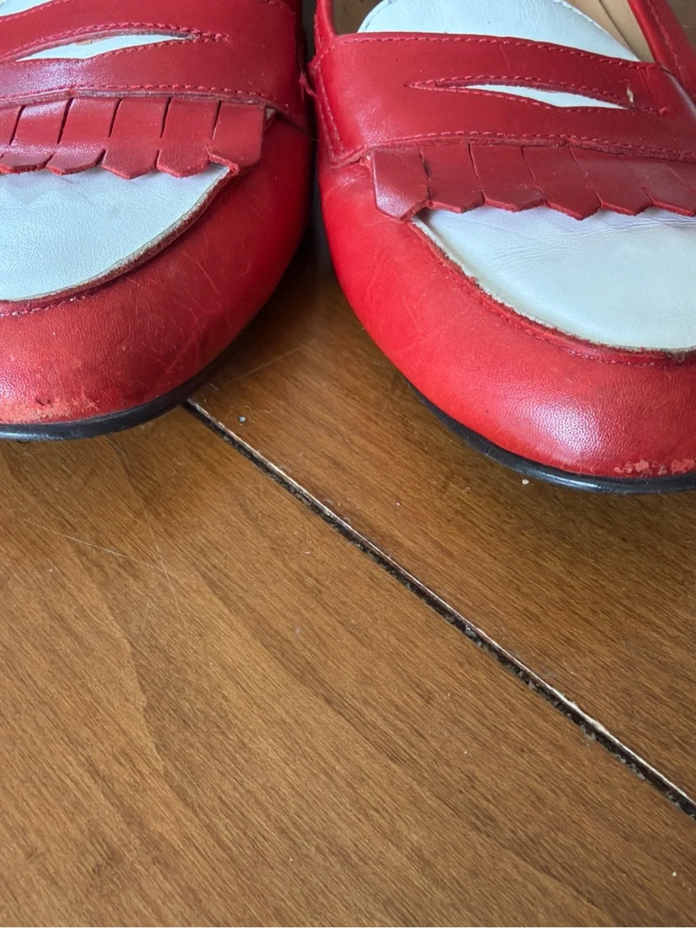 Etienne Aigner Red and White Leather Loafers